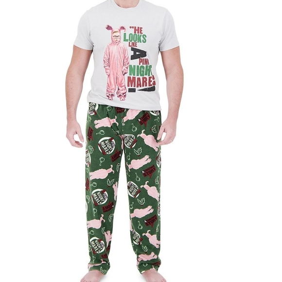 Christmas story pink nightmare bunny mens sleepwear pjs new - Picture 1 of 3